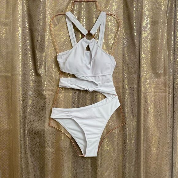 SHEIN white one piece strappy cutout swimsuit, S NWOT - Picture 1 of 5